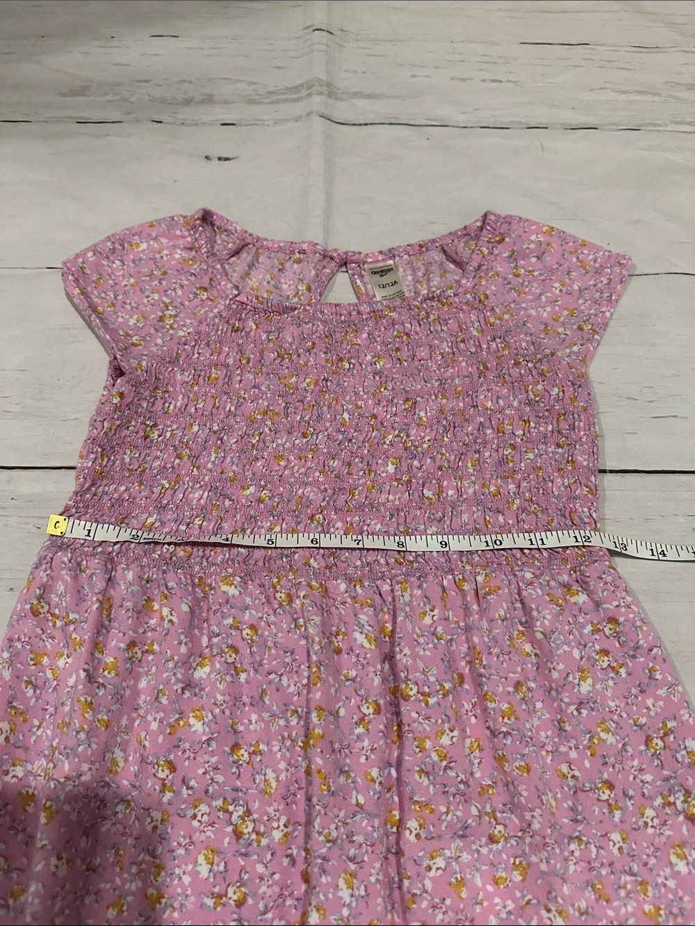 OshKosh B'gosh Pink Floral Smocked Cap-Sleeve Dress 12 girls